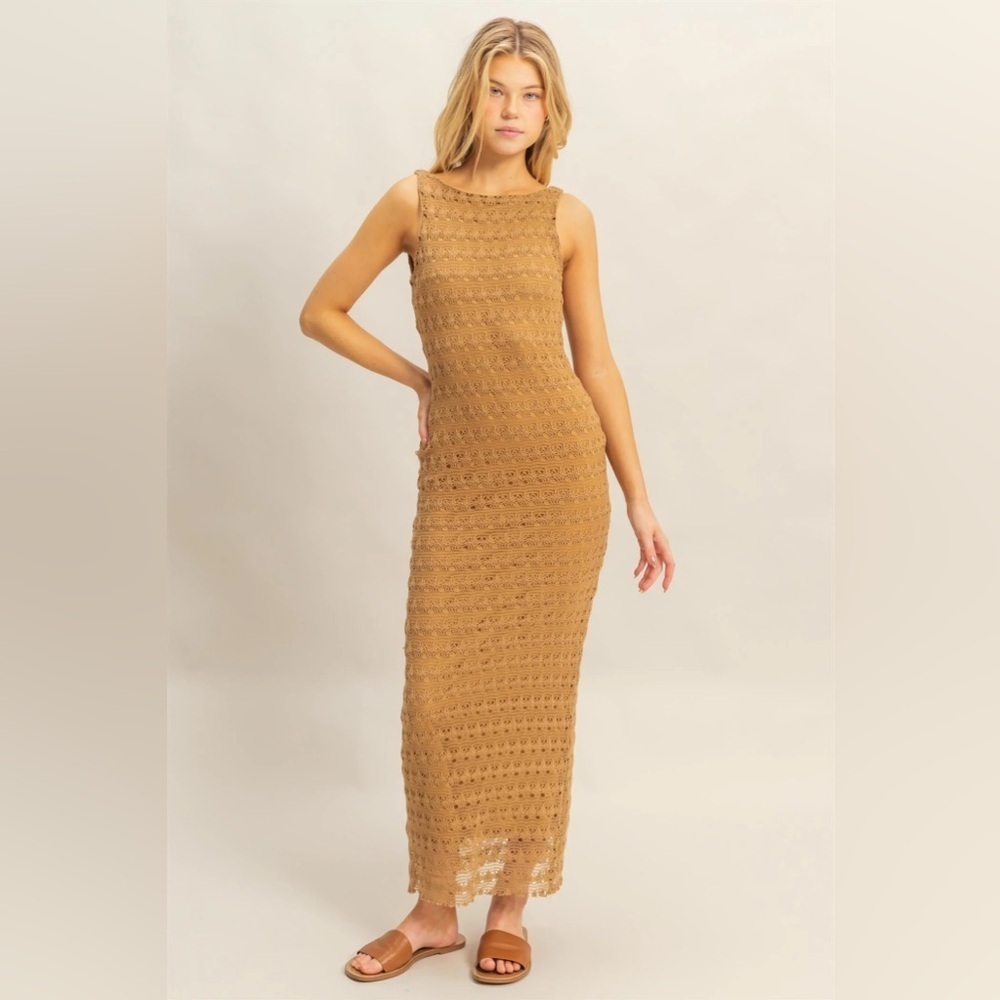 NEW HYFVE Crochet Maxi Dress Sleeveless Open Back Boho Summer Size Medium - Picture 3 of 5